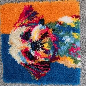 Colorful Dog Latch Hook Rug Pillow Cover Handmade
